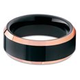 thumbnail image 2 of Tungsten Wedding Band Rose Gold Tungsten Carbide Polished Black Tungsten Ring 8mm Men Women Comfort Fit, 2 of 3