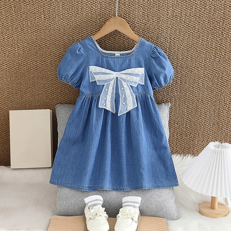 CYRBOKO Toddler Girls Denim Dresses, Lightweight Short Sleeve A-line Casual  Summer Dresses Blue Size 5-6 T - Walmart.com