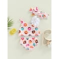 thumbnail image 2 of Genuiskids 3pcs Toddler Infant Baby Girls Swimwear Doughnut Print Asymmetric Strappy Tops Pantie Headband Swimsuit 6M-3T, 2 of 8