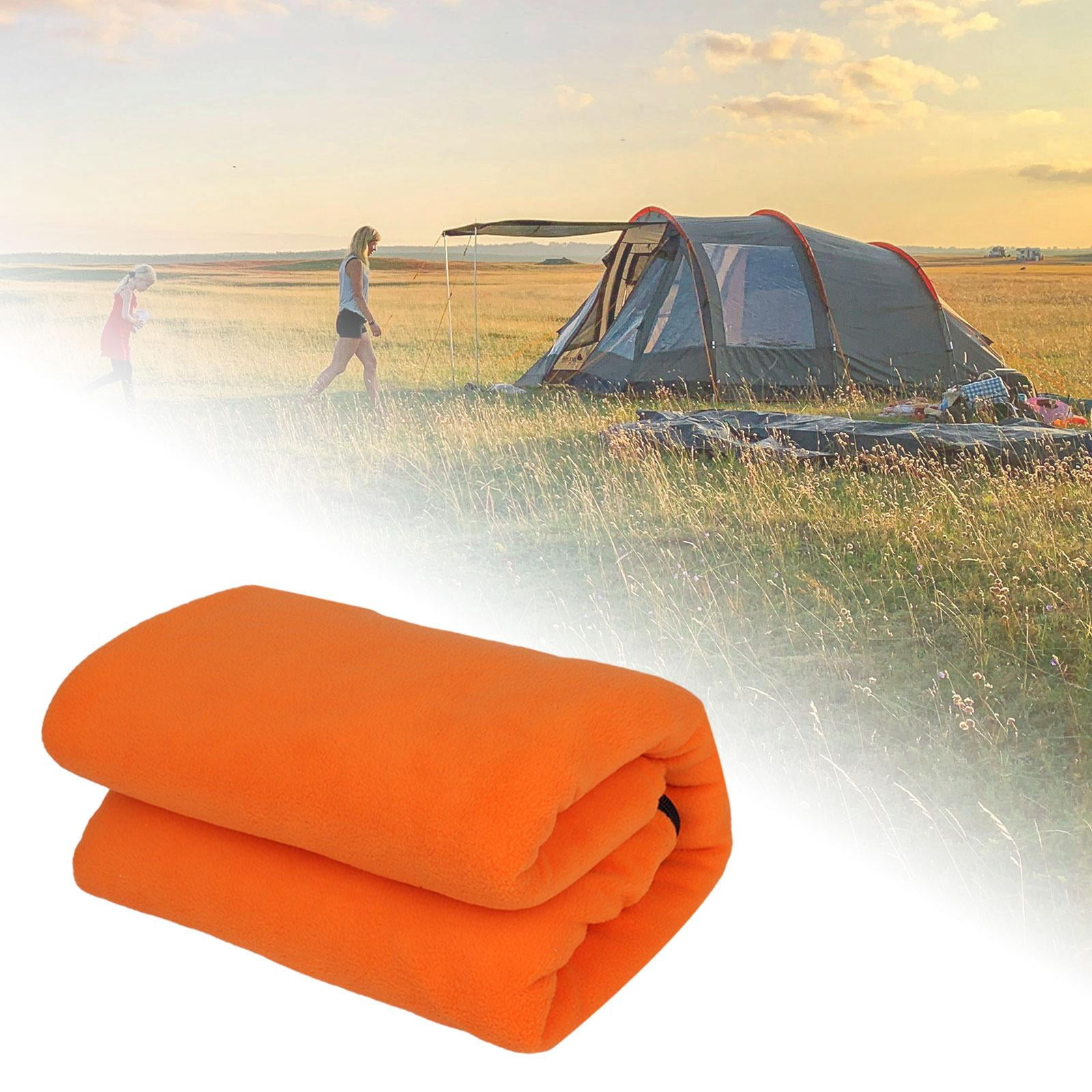 Wswqop Polar Fleece Sleeping Bag Liner Emergency Blanket for Adults Portable Camping Blanket for Traveling Backpacking Cold Weather , Orange