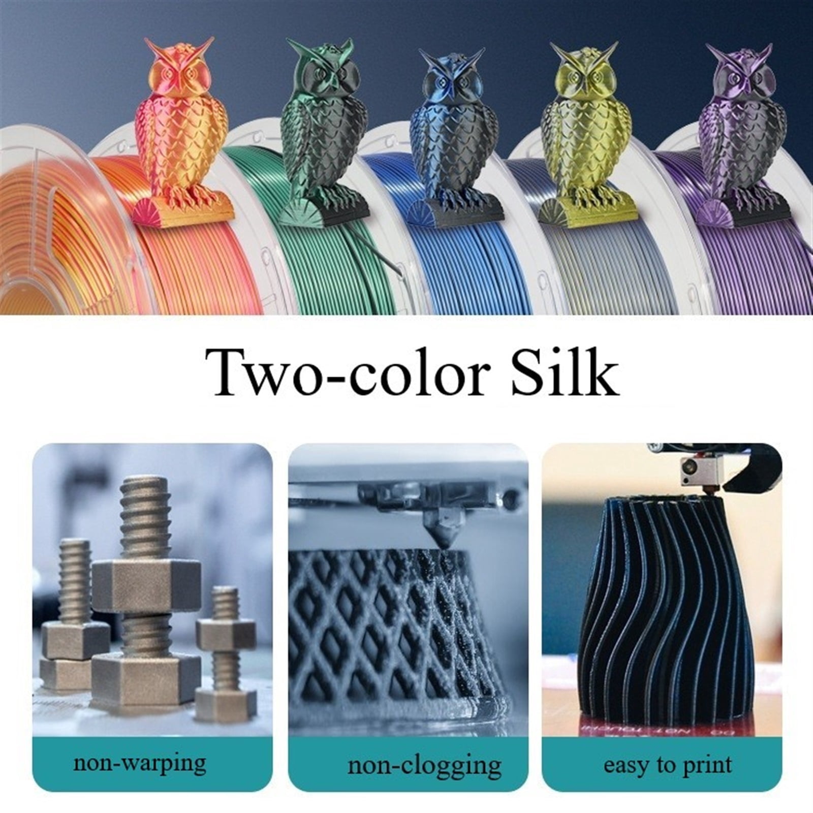 Purple-Blue Dual Color Filament, 1.75mm for Most 3D Printers, Diameter Tolerance +/- 0.02mm, 1KG Shiny Coil, Easy-to-Print