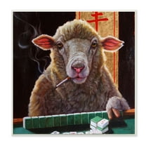 Stupell Industries Sheep Playing Mahjong Tile Game Smoking Animal Wood Wall Art, 12 x 12, Design by Lucia Heffernan
