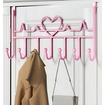 Metal Over Door Hook Rack with 7 Hooks,Bexikou Pink Decorative Over The Door Clothes Hanger Suitable for Towels Hats Coats Bag Scarfs in Bathrooms, Bedroom, Kitchen