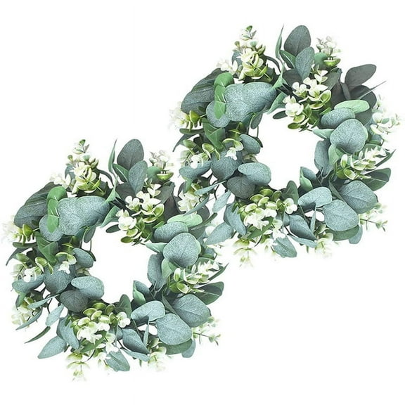 2 Pack Green Eucalyptus Wreath Round Artificial Farmhouse for Door Wall Window Deco,12Inch/PC