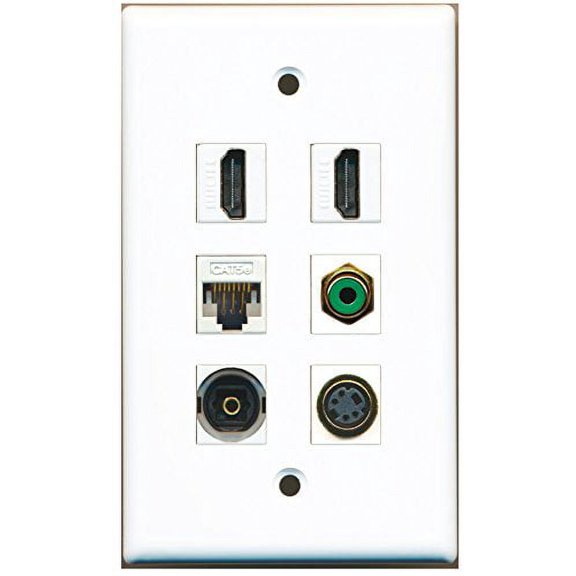 RiteAV - 2 HDMI 1 Port RCA Green 1 Port S-Video 1 Port Toslink 1 Port Cat5e Ethernet White Wall Plate