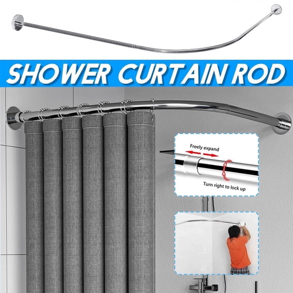 L-Shaped Shower Curtain Rod, Curved Shower Curtain Rod, Adjustable, Stainless Steel, No Drilling Adhesive Required, For Bathrooms, Tubs, Clothing Stores (27.5-37.4 in. X 27.5-37.4 in.)