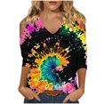 thumbnail image 2 of Holiday Deals Saving!Viikei Womens Plus Size Clearance $5,Women's Fashionable Casual 3/4 Sleeve Off Shoulder V-neck Printed Top Green S, 2 of 5