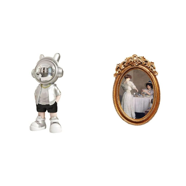 Figura de escritorio,Estante con estatua de astronauta para decoración de oficina y hogar,Marco de fotos,Marco de fotos vintage para colgar en la pared,Soporte para marco de fotos de mesa de