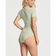 thumbnail image 3 of Real Essentials 3 Pack: Women's Round Neck Short Sleeve Ribbed Shapewear Bodysuit Shirt Tops - (Available in Plus Size), 3 of 6