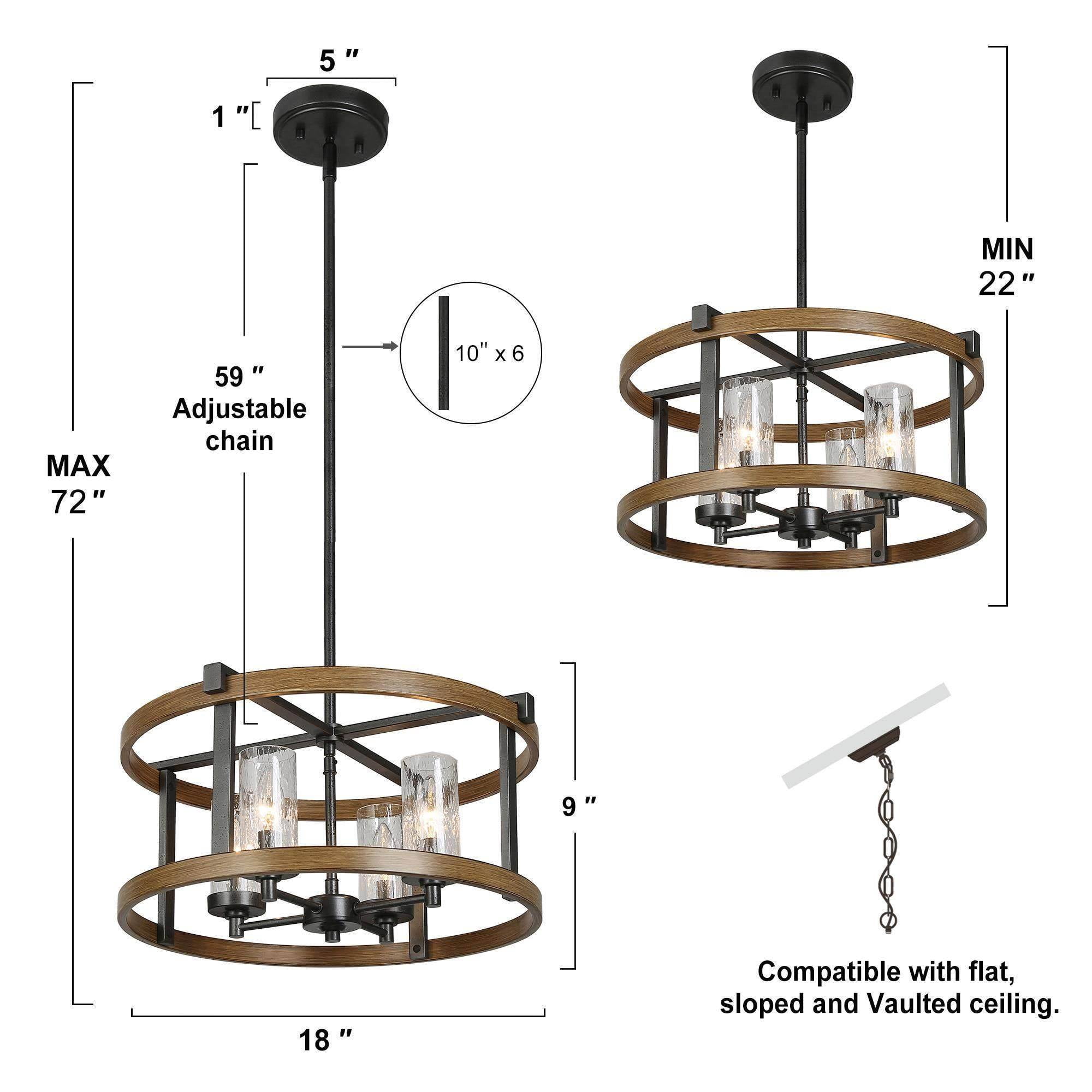 LNC 4-Light Antique Brown and Rustic Black Drum Modern Farmhouse Cage Chandelier
