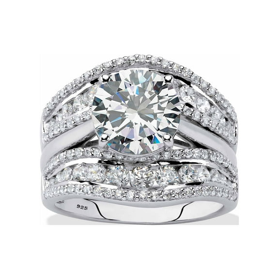 PalmBeach Jewelry Round Cubic Zirconia 2-Piece Multi-Row Jacket Wedding Ring Set 4.26 TCW in 18K Gold or Platinum Plated Sterling Silver