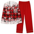 thumbnail image 5 of VBTAPA Womens Christmas Pajama Sets Snowflake Plaid Print Long Sleeve Button Down Shirt Elastic Waist Wide Leg Pants Matching Pjs Sets Xmas Jammies Holiday Sleepwear Red S, 5 of 5