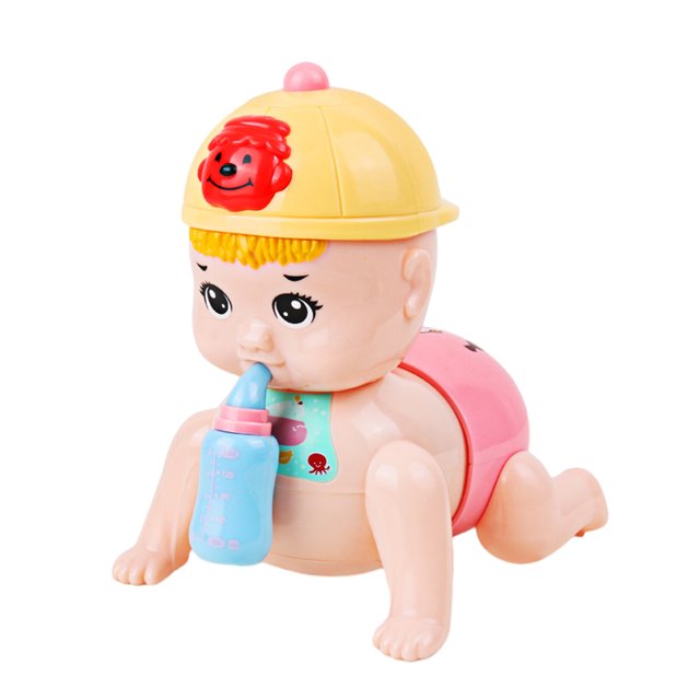 Pink Learn To Crawl Doll Toy With Light And Music Educational Early Learning Toy For Boys And Girls Interactive Moving Doll With Bottle Design For Indoor Outdoor Play