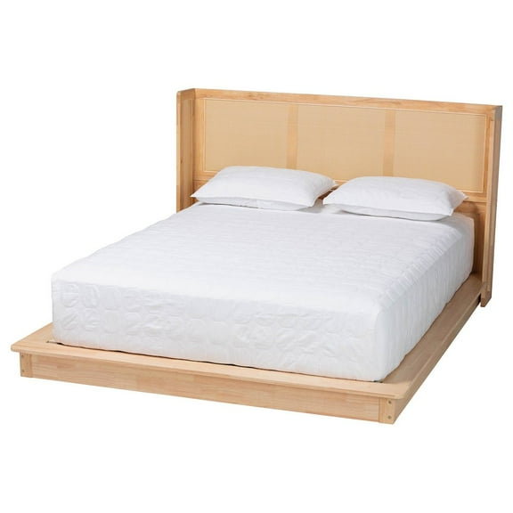 Baxton Studio Glennis Brown Wood Queen Size Platform Bed with Woven Rattan