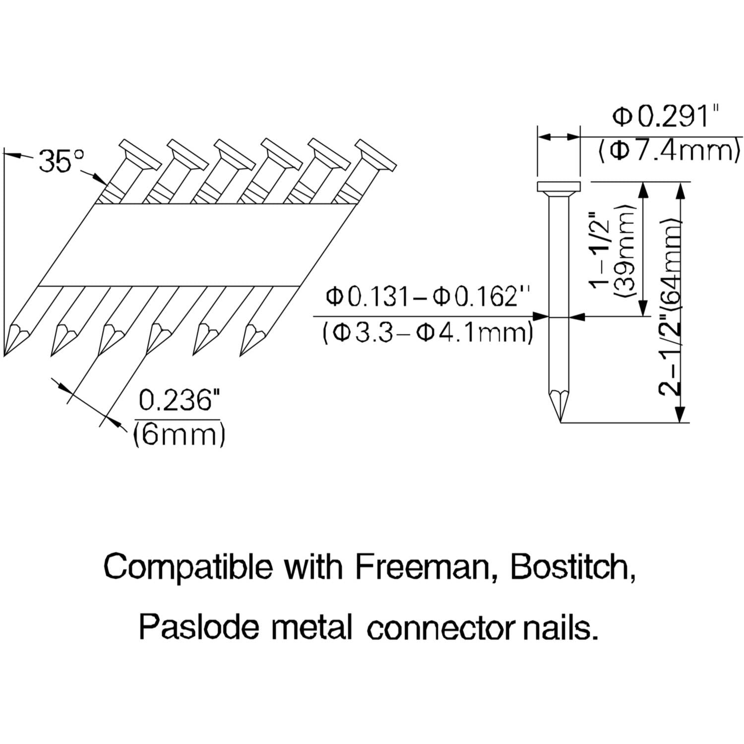 Freeman PMC250 Pneumatic 35 Degree 2-1/2" Metal Connector Nailer