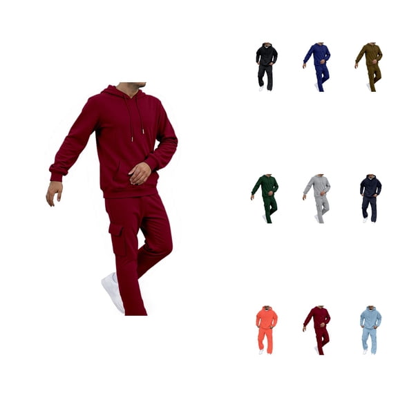 Men's Full Zip Polo Jacket & Drawstring Pants Set, Comfortable Relaxed Fit, Solid Color, Regular Size