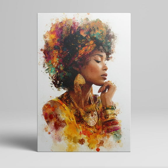 1pc African - American Woman Portrait Canvas Wall Art with Colorful Afro and Ornate Jewelry, framed Decor room hanging Wall Picture Decor for Home Gifts, living room, bathroom, bedroom, kitchen wall