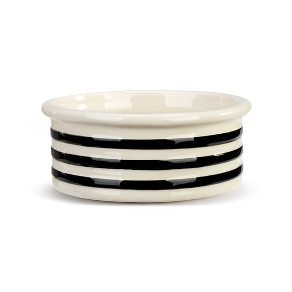 Demdaco Stripe Heart Black and White 7 inch Ceramic Stoneware Pet Bowl