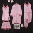 thumbnail image 2 of Pajamas for Women Silk Pajama Set 5pcs Cami Top Shorts Nightgown Sleepwear Robe Sets Cute Satin Lounge Pjs for Women, 2 of 3