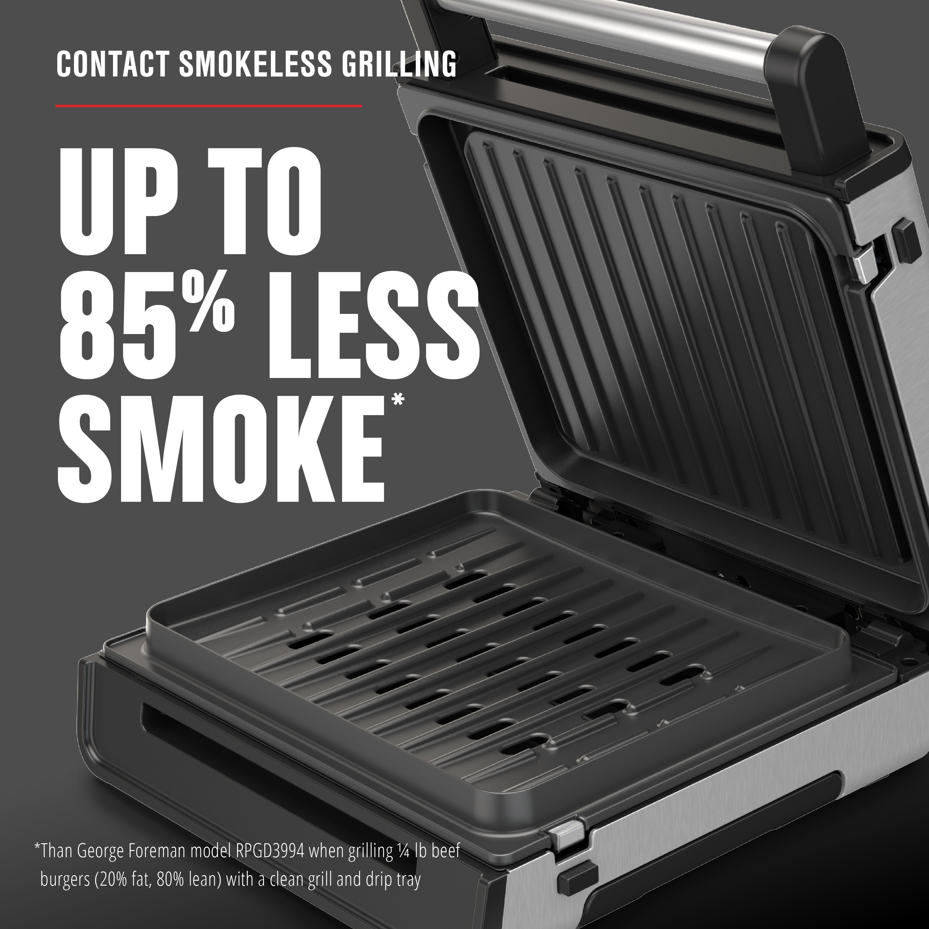 George Foreman Contact Smokeless - Ready Grill, Family Size (4-6 Servings), GRS6090B-1 - image 5 of 8
