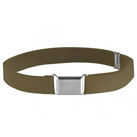 - Elastic Kids Belts With Adjustable Silver Square Buckle - Olive