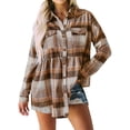 thumbnail image 3 of ZXSXSY Women Plaid Print Lapel Buttons Down Long Sleeve Pockets Peplum Blouse Shirt, 3 of 6