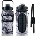thumbnail image 1 of Half Gallon Water Bottle with Sleeve & Strap 64 OZ Motivational Water Bottles with Straw Large Wide Mouth Water Jug with Time Marker for Fitness, Gym and Outdoor Sports, Leak-proof & BPA Free, 1 of 6
