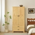 thumbnail image 3 of Better Home Products Pine Wood Closet with Raised Doors and 2-Drawers in Natural, 3 of 8