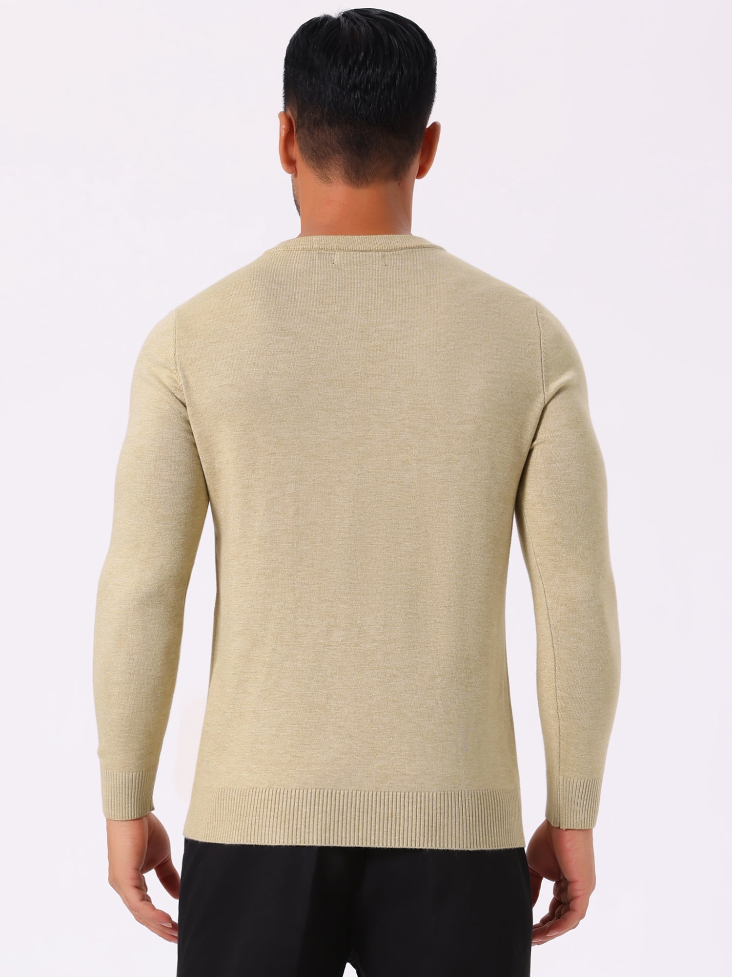 DARING DIVA Men's Long Sleeve V-Neck Solid Knitted Pullover Sweater L Beige