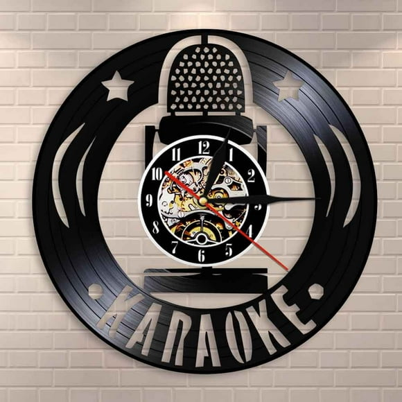 Karaoke Star Microphone Wall Clock Singing Lovers Karaoke Singing Party Vintage Vinyl Record Wall Clock Singer Music Lovers Gift
