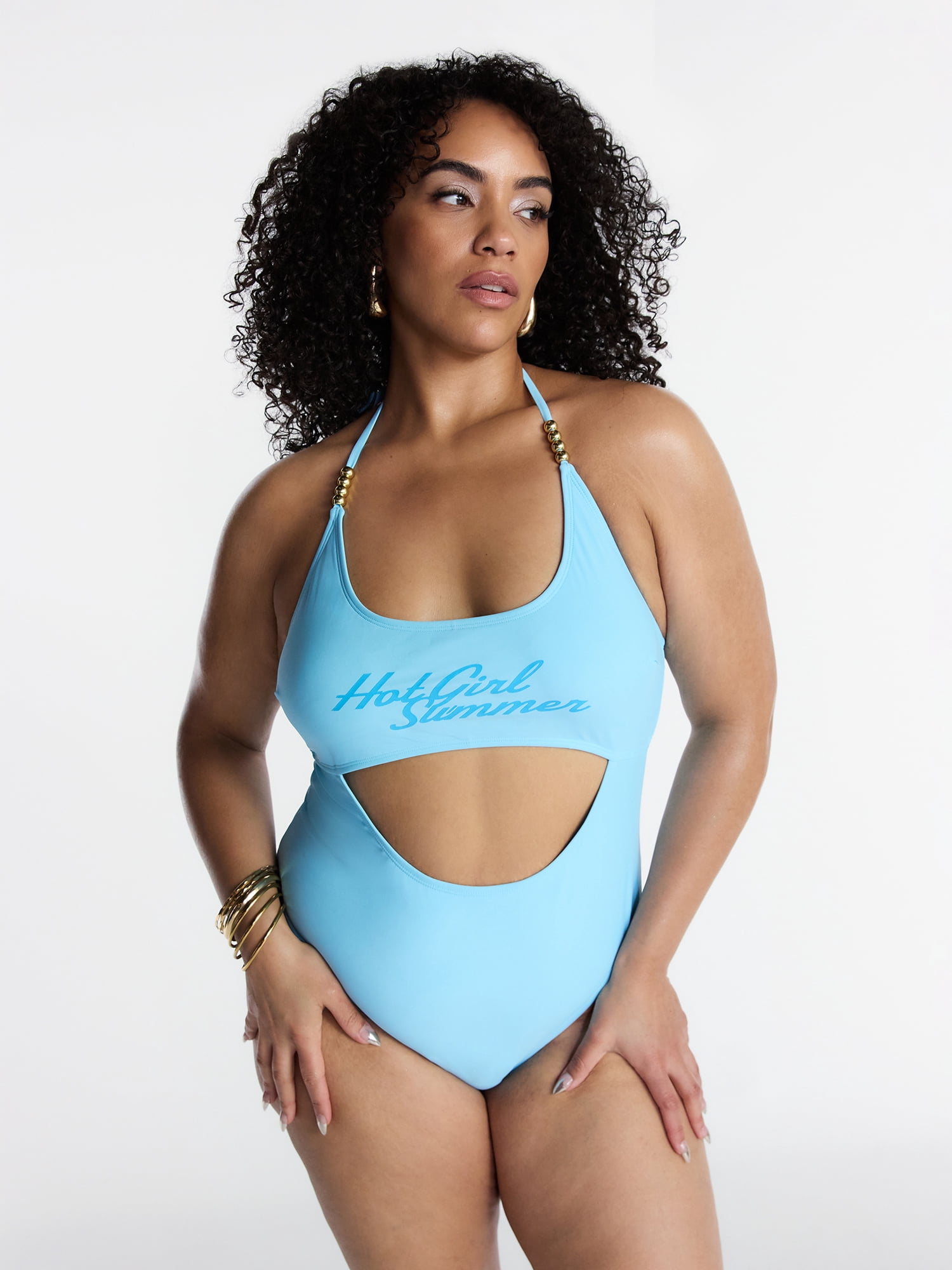 Hot Girl Summer by Megan Thee Stallion Women's and Women's Plus Hot Girl Summer Cutout One-Piece Swimsuit, Sizes XS-3X