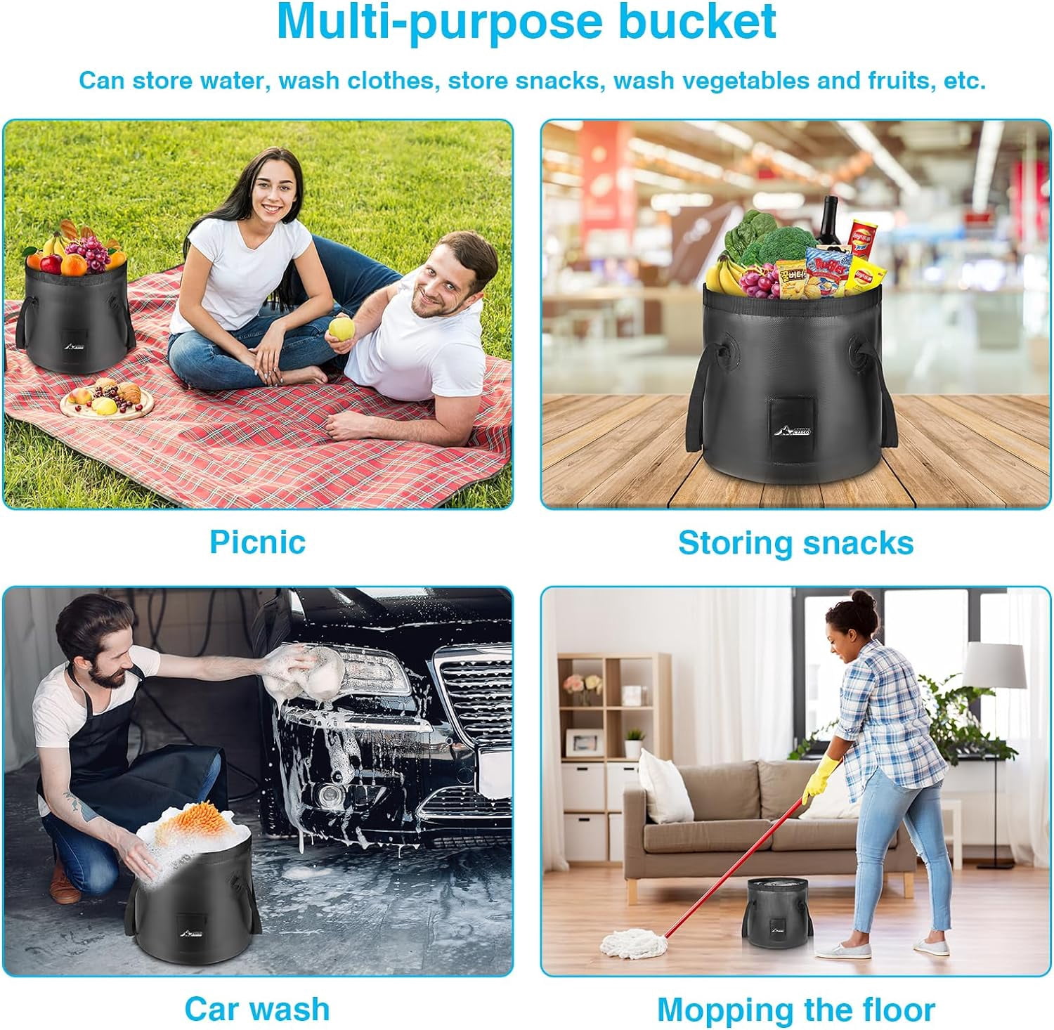 WADEO Portable Shower for Camping, Outdoor Electric Shower Rechargeable Pump with Intelligent Digital Display, 20L Collapsible Bucket, Two Shower Heads for Camping, Hiking, Traveling, Washing