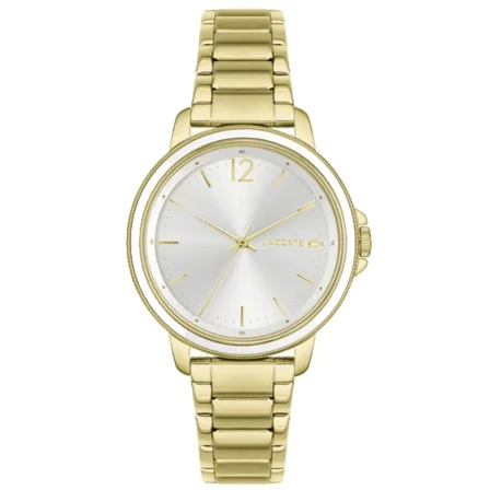 Lacoste Slice 2001221 Silver White Dial Yellow Gold Bracelet 38MM Womens Watch