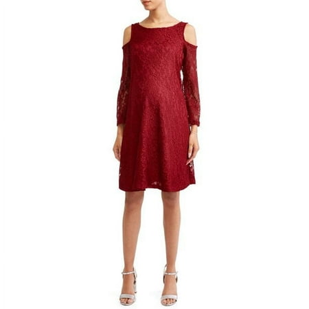 

Planet Motherhood Maternity Lace Cold Shoulder Swing Dress