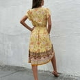 thumbnail image 5 of Wycnly Womens Dresses Beach Vacation Vintage Bohemian Elastic Waist Flowy Swing A Line Dresses Summer Floral Print V-Neck Short Sleeve Formal Midi Dress Yellow l, 5 of 5