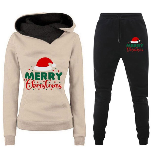 Puntoco Conjunto de dos piezas de suéter y pantalones estampados de manga larga con capucha y cuello redondo para mujer Puntoco Puntoco-7533