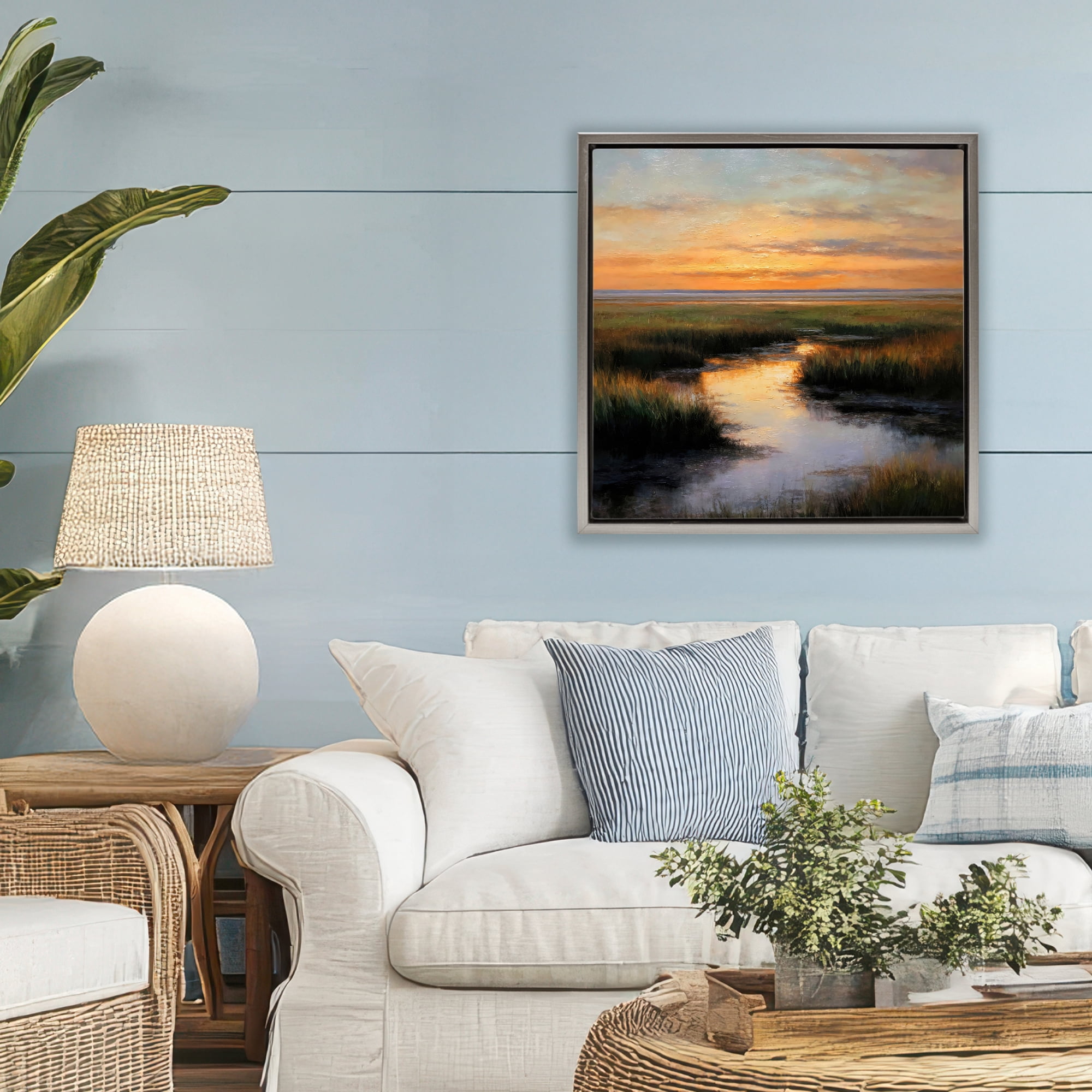 Stupell Industries Warm Marshland Sunset Gray Framed Floater Canvas Wall Art, design by Petal Prints Design
