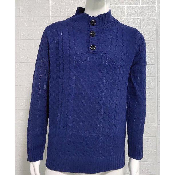 Suéter de otoño e invierno para hombre, de color liso, cuello semialto, ajustado, de manga larga, de punto, para hombre
