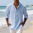 thumbnail image 2 of BLCHUNen Cotton Linen Beach Shirts for Men Button Mock Neck Casual Shirts Long Sleeve Lightweight Vacation Tops,XXL,Light Blue, 2 of 9