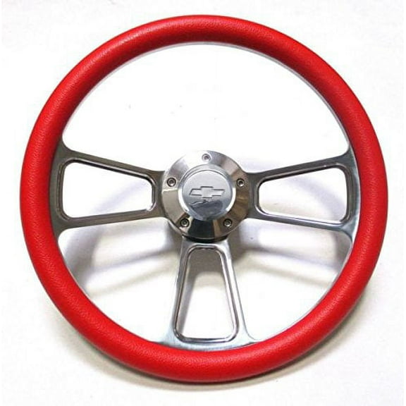 Red Chevy Hot Rod Street Rod Steering Wheel 14" Billet Muscle Style Wheel