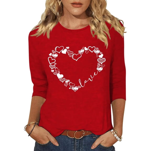 Beopjesk Womens Love Heart Shirts 3/4 Sleeve Valentine's Day St Patrick's Day Graphic Tees