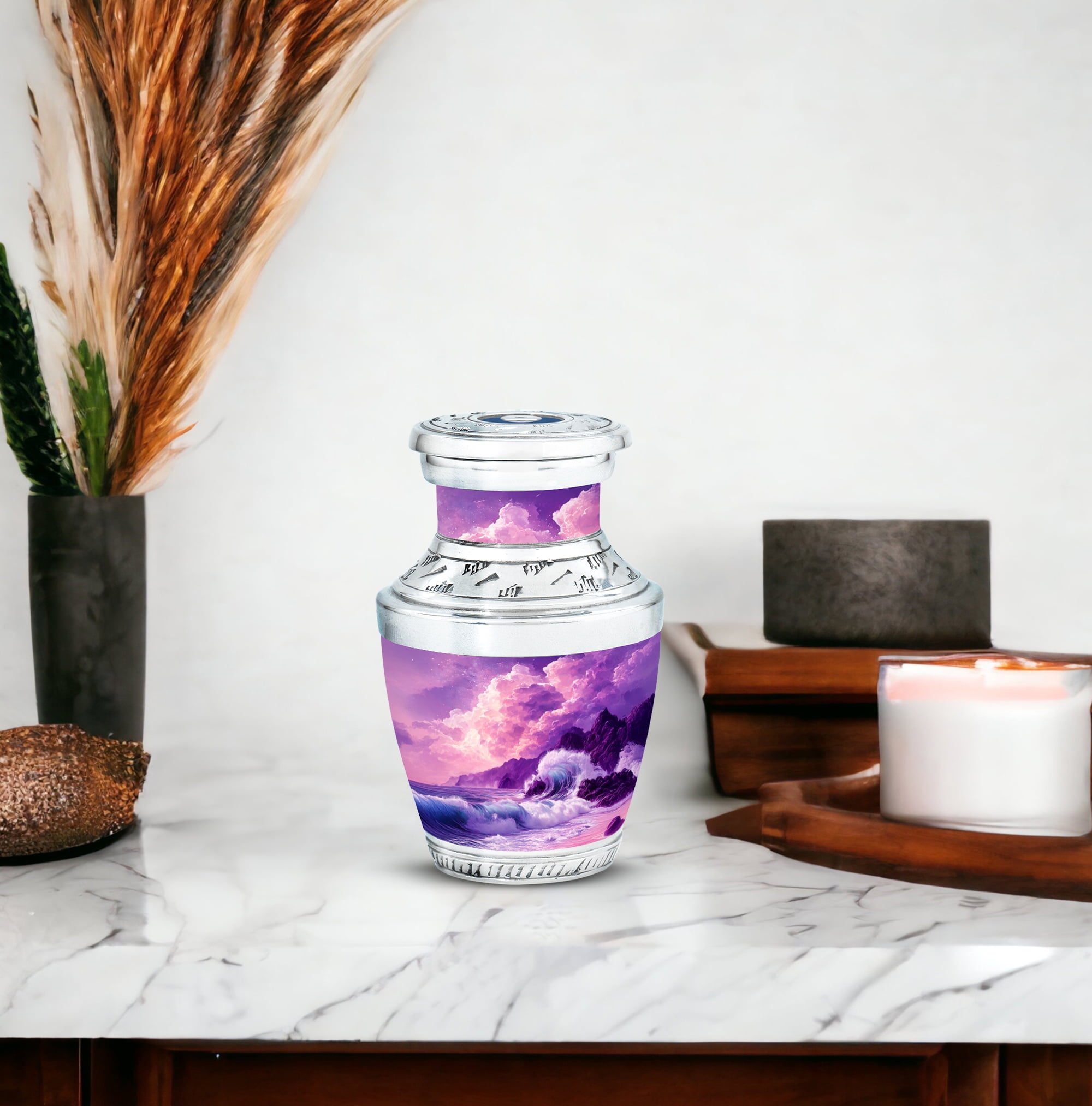 MUKTIVE Mountain Decorative Urn for Human Ashes for Male & Female - Funeral Purple Keepsake Urns for Adult Women - Cremation Mini Urn for Mom - 3 Inch