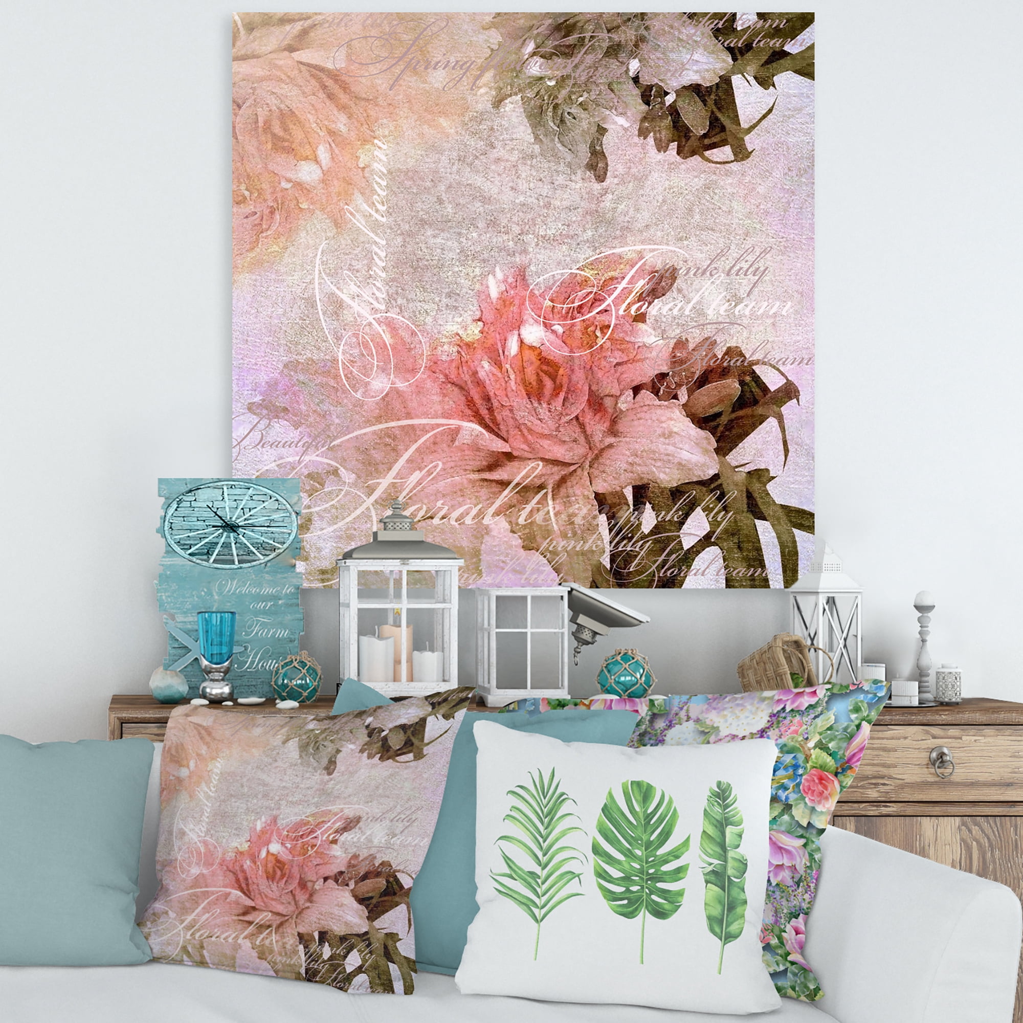 Designart ' Flowers Vintage In Pastel Colours ' Traditional Canvas Wall Art Print