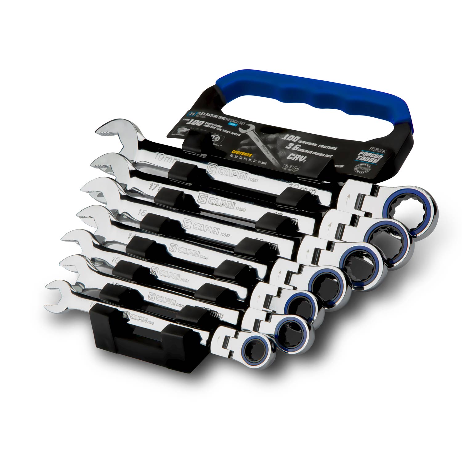 Capri Tools FlexHead Ratcheting Wrench Set, True 100Tooth, 3.6Degree