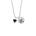 thumbnail image 2 of Delight Jewelry Silvertone Small Long Black Heart Silvertone Script Initial Disc - R - Charm Necklace, 20"+3", 2 of 4