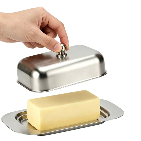 Gogcaro Stainless Steel Butter Dish with Lid, Durable Tray with Dustproof Cover, Easy to Clean
