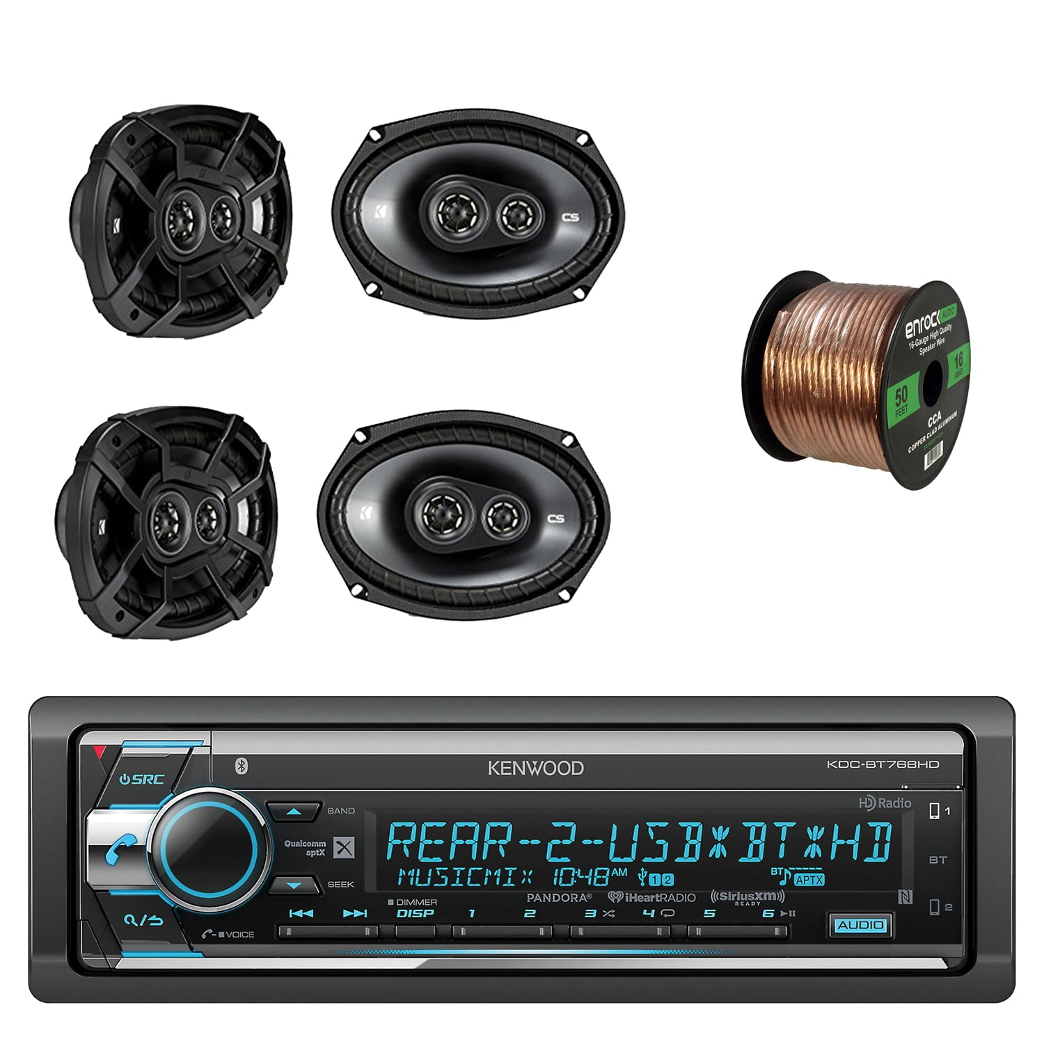 Kenwood 1Din CD/AM/FM Car Audio Receiver with Bluetooth with Kicker CS