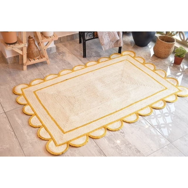 Scallop Pattern Jute Bohemian Area Rug (Yellow, 2'6"x14')