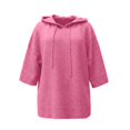 thumbnail image 6 of Pullover Sweaters for Women Hooded Side Slit Ribbed 3/4 Batwing Sleeve Sweaters Soft Ribbed Knitted Drawstring Sweatshirts Trendy Sweatshirts Daily Office Work Travel Outfits, Pink S, 6 of 6