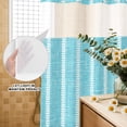 thumbnail image 4 of No Hook Shower Curtain, Turquoise Shower Curtains for Bathroom with See Through Top Window, Modern Boho Vertical Striped Pattern Simple Waterproof & Washable Bath Curtain Long 72"x78", 4 of 9